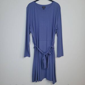 J Jill Wearever Womens Long Sleeve Dress XL Blue Belted Knee Length Career Work